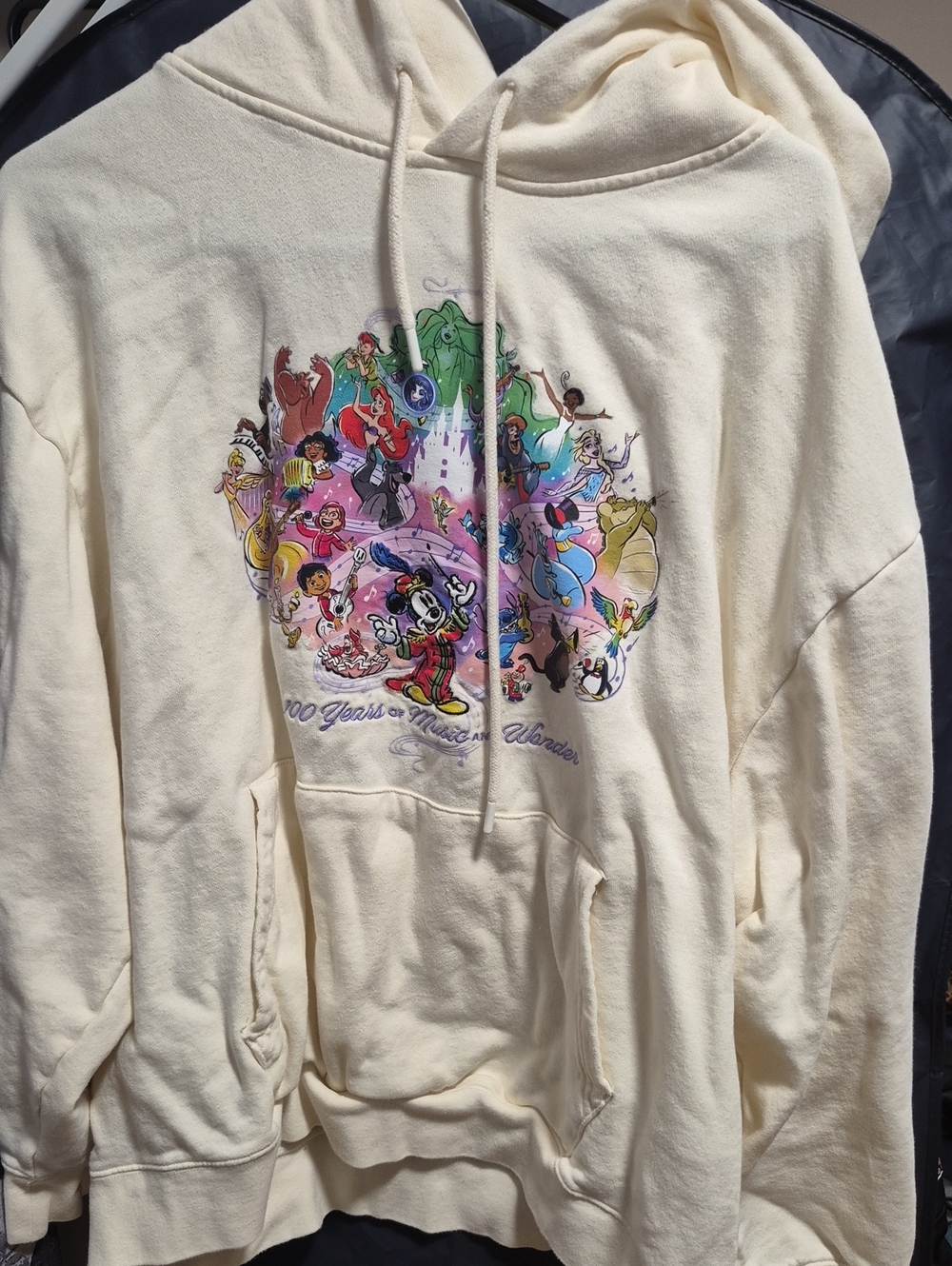 Disney Cream Pullover Hoodie with Colorful Character Montage